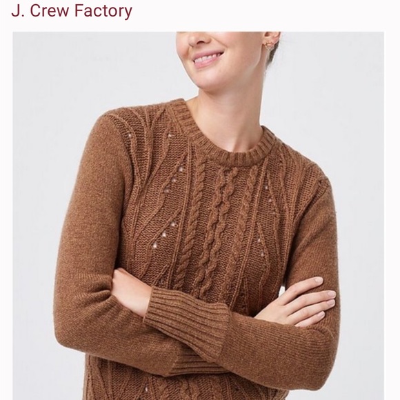 Womens J Crew factory brown Donegal cable knit sweater wool blend neutral - Picture 2 of 9